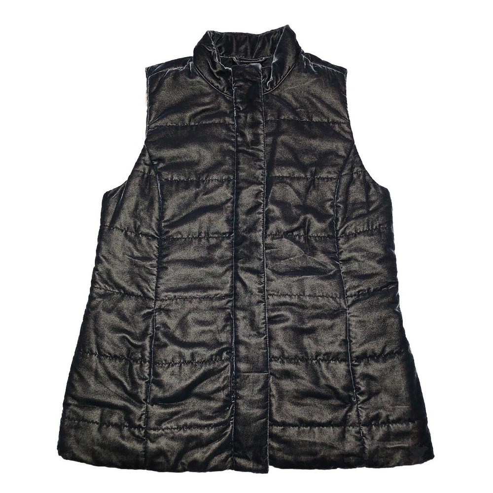 J.Jill Vest Women's S Tall Flagstone Gray‎ Velvet Shimmer Iridescent Puffer